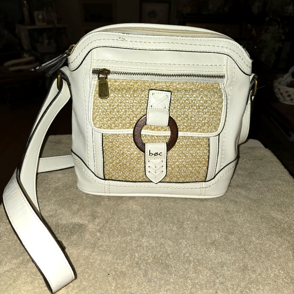 b.o.c. White and Tan Crossbody Bag with Gold-Tone Hardware white PURSE